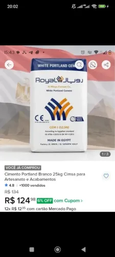 Cimento Portland branco 25 kilos