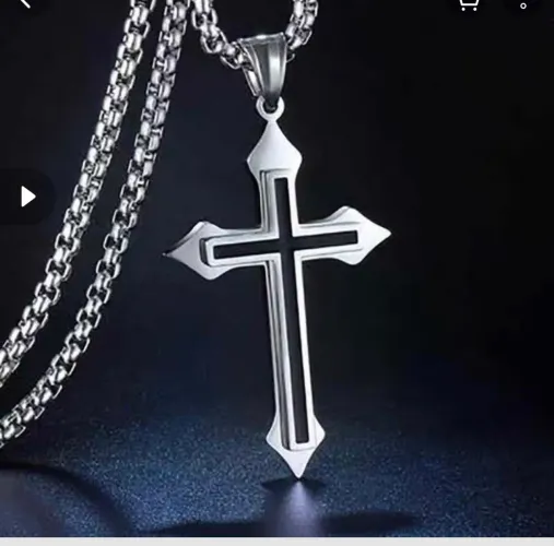 Corrente em aço + Pingente de Cruz