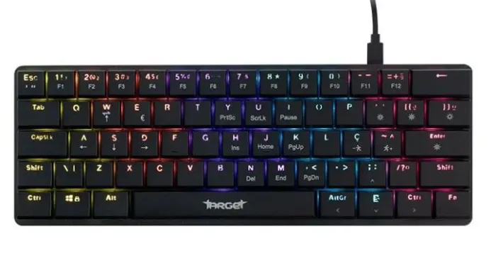 Teclado Mecanico TGT Sherman LP60, Rainbow, ABNT2, Switch Azul, Preto