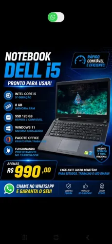 Notebook Dell i5 da 5 geração, 8gb de memória, ssd 120gb, touch-screen , , Windows 11