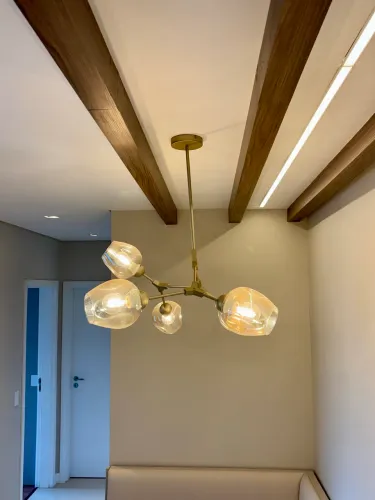 Lustre Pendente Moderno 05 Globos Âmbar