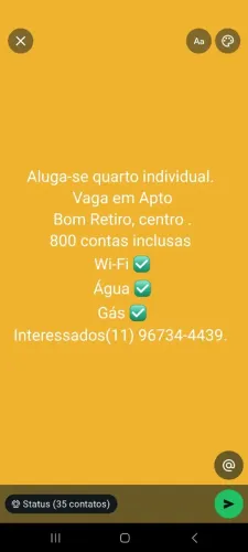 Aluga-se vaga de quarto individual em apartamento.