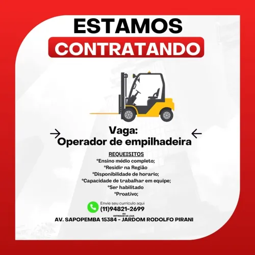 Estamos contratando operador de empilhadeira