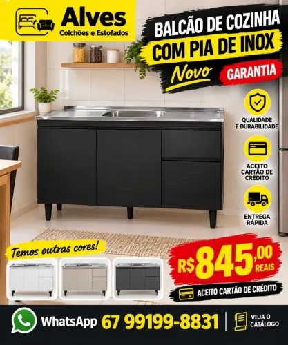 Queima de estoque balcão de cozinha com pia novo