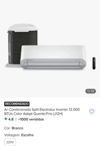 Central de ar quente frio Electrolux 12 mil btus