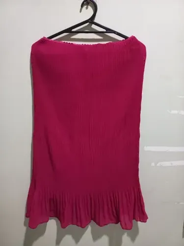 Saia Midi Plissada, Plisse - Cor rosa, Lisa - Crepe,forrada