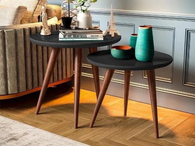 Mesa de Apoio e Centro Sparta c Espelho Preto Até 12x - Frete Grátis 