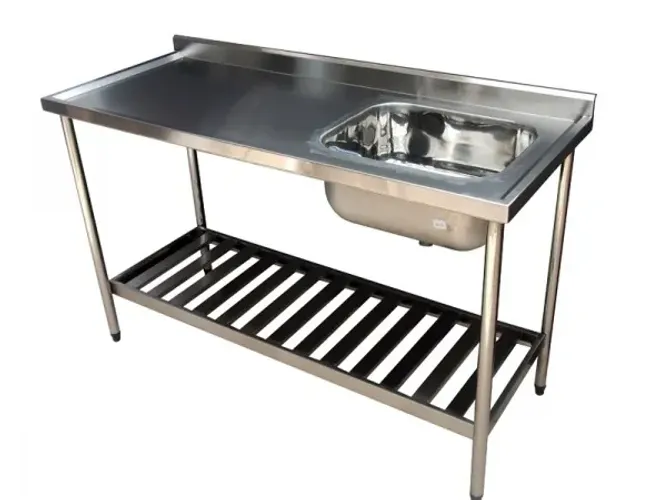 bancada inox pia/ mesa inox com bojo / bancada com cuba inox sob medida