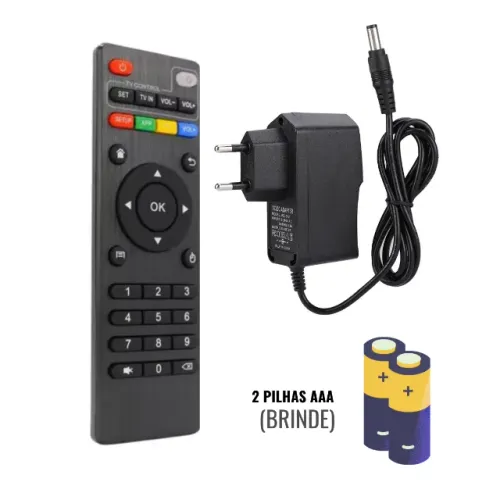Controle Para Aparelho Tv Box + Fonte 5v 2a + Pilha Brinde