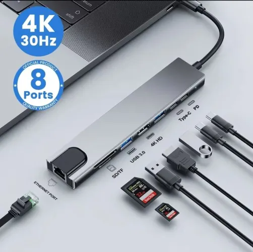 Adaptador USB-C 8 em 1 Para MacBook Smartphone notebook