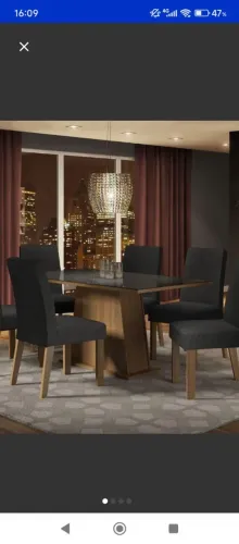 Mesa com seis cadeiras de veludo mesa de vidro