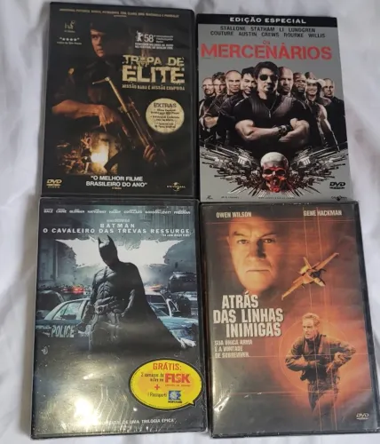 KIT FILMES DE AÇÃO ! TROPA DE ELITE + OS MERCENARIOS + ATRAS DAS LINHAS INIMIGAS + BATMAN