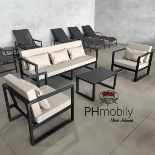 JOGO DE SOFÁ PARIS TRÊS LUGARES, DE ALUMÍNIO COM ESTOFADO IMPERMEÁVEL