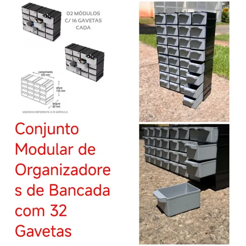Conjunto Modular de Organizadores de Bancada com 32 Gavetas