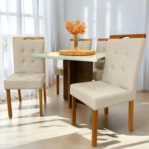 MESA VIDRO 4mm CADEIRAS EM MADEIRA MACIÇA SURPREENDA-SE!! 616TT7