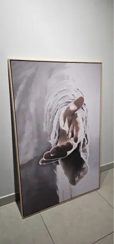 Quadro Decorativo Mão de Deus Tecido Canvas com Moldura Flutuante 1x1,5m