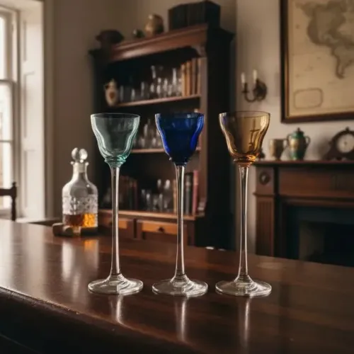 Jogo de 3 Belos e Delicados Cálices Longos Vintage para Licor