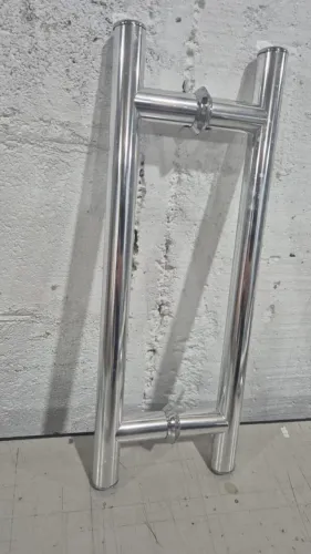 Puxador Inox Duplo Tipo H Tubular 40cm Mostruário - Construinox