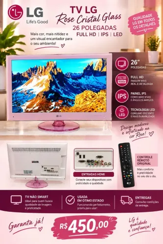 Tv LG Rose Cristal Glass 26 polegadas Full Hd - Não smart