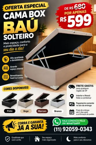  Box Baú solteiro frete grátis cores disponíveis a pronta entrega 