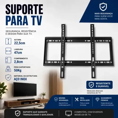 Suporte Tv Universal Modelo Fixo Aço 26 Ate 63 Polegadas