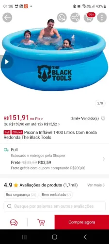 Piscina e kit limpeza