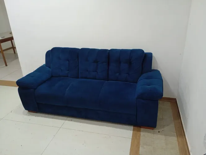 Sofá 3 lugares camurça azul petróleo 