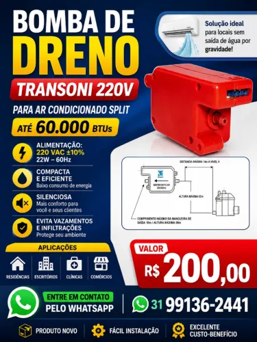 Bomba De Dreno Ar Condicionado Split 220v Universal Até 60.000 Btus - Transoni