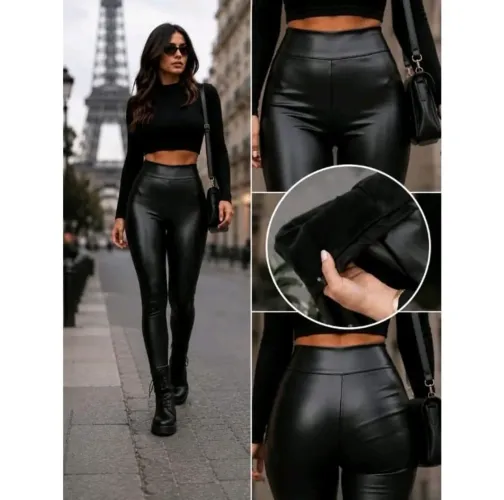 Legging de Couro com Forro Peluciado 
