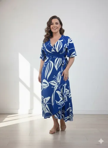 Vestido midi tam M / G envelope azul e branco