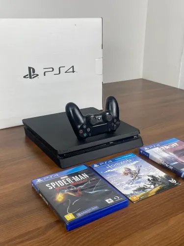 PS4 Slim + Spider Man + Horizon + Garantia - Na Caixa