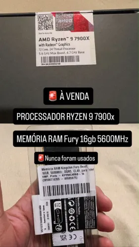 VENDO PROCESSADOR RYZEN 9 7900X e MEMÓRIA RAM FURY 16gb DDR5