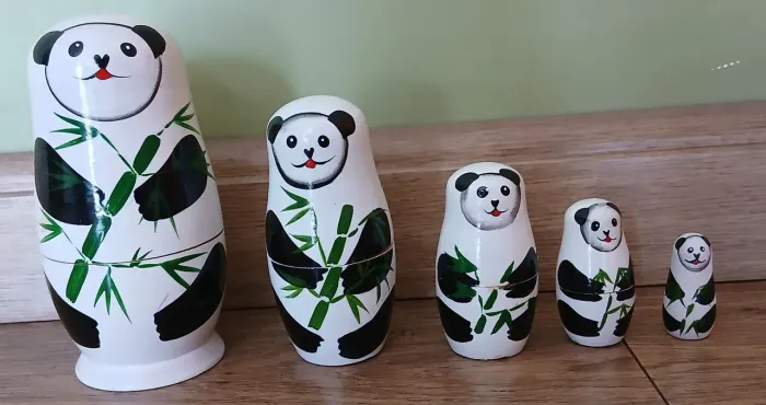 Boneca Matrioska 5 peças madeira - Panda