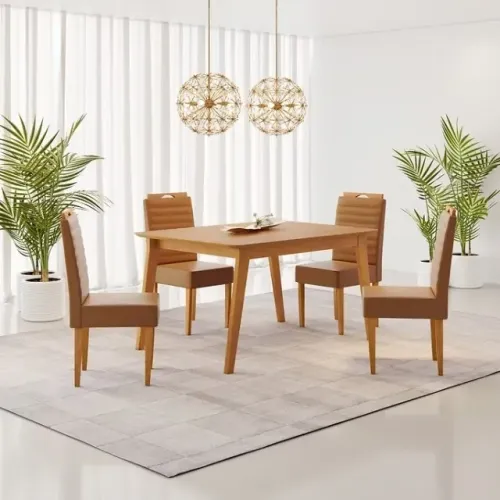 Sala de Jantar Elegância 4 Cadeiras Horizonte - Entrega/Montagem Grátis p/Fortaleza