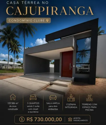 CASA TÉRREA NO CAJUPIRANGA CONDOMÍNIO CLUBE