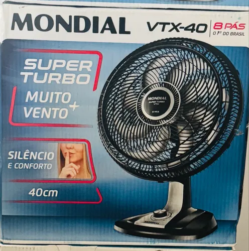 Ventilador MONDIAL 40cm, Preto/Prata, 220V | Super Turbo, 8 Pás, 140W, VTX-40-8P