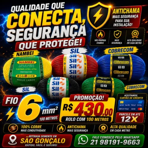 Fio 6 mm - 100 metros R$ 430 primeira b linha