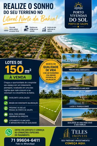TERRENO NO LITORAL NORTE DA BAHIA