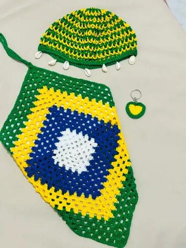 Conjunto brazilian core - blusa e touca headpiace de crochê Brasil