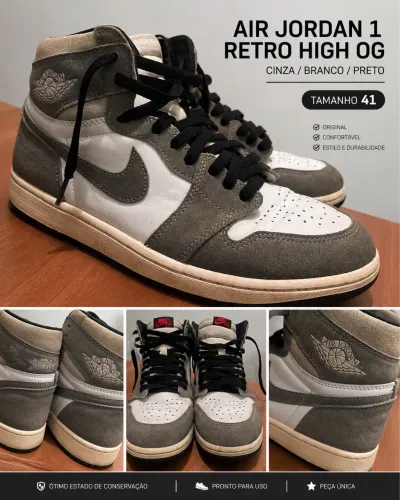Tênis Air Jordan 1 High OG Original Cinza/Branco