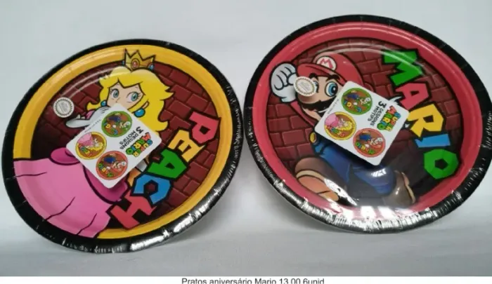 Pratos para aniversário do Mario 6 unid
