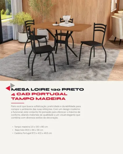 Mesa Preto 1.20 + 4cd Portugal