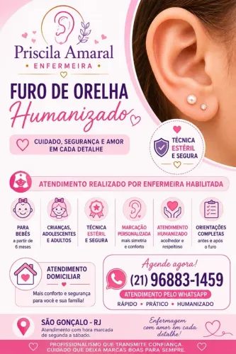 FURO DE ORELHA HUMANIZADO - BEBÊS, CRIANÇAS E 2º FURO EM ADULTO