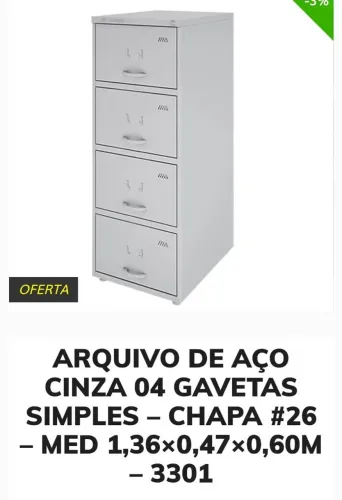 Arquivo de aço 4 gavetas chapa #26 NOVO
