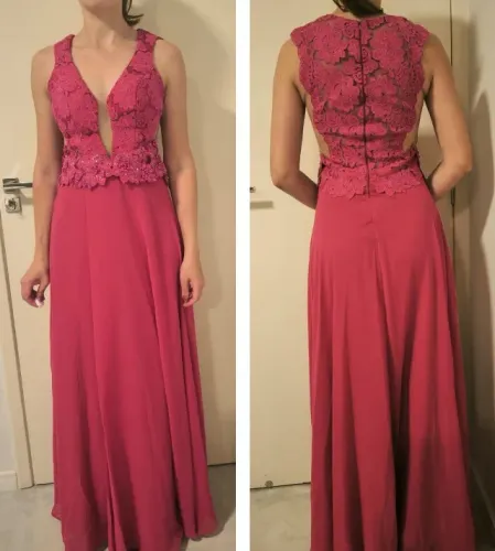 NOVO - Vestido de festa longo rosa bordado