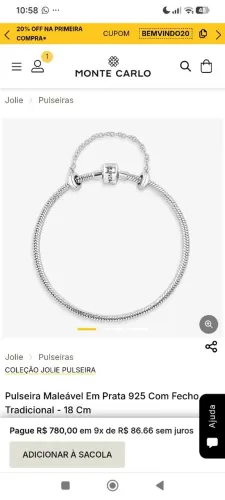 Pulseira de Berloque Monte Carlo Prata 925