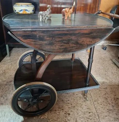 Antigo Carrinho de Chá/Bar em Jacarandá - Estilo Inglês