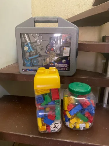 Kit de bloco de montar + kit microscópio infantil 