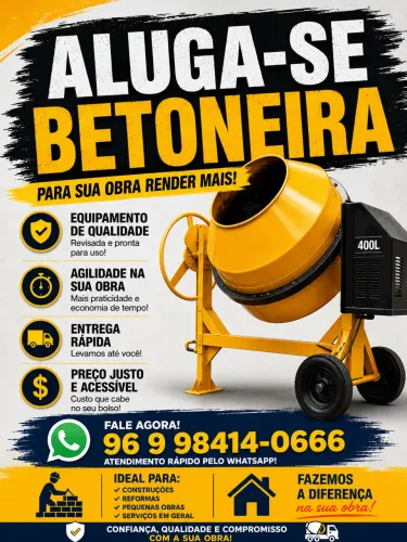 Aluguel de betoneira 400 litros/ 1 traço