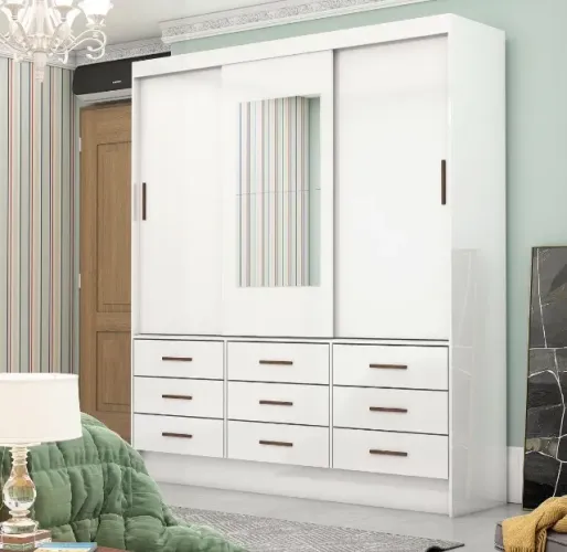 Armário Imperial Plus 3 Portas de Correr com Espelho e 9 Gavetas